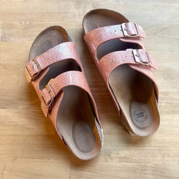 Wonder Nation Girls Pink Glitter Buckle Comfort Footbed Sandal Size 4 - Picture 1 of 8